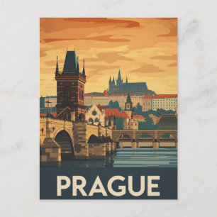 Carte Postale Affiche de voyage vintage de Prague, pont Charles