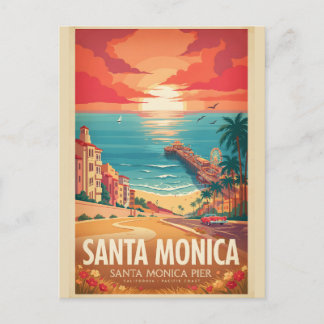 Carte Postale Affiche de voyage vintage de Santa Monica Pier en