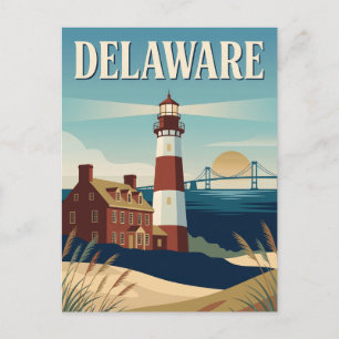 Carte Postale Affiche de voyage vintage du phare côtier du Delaw