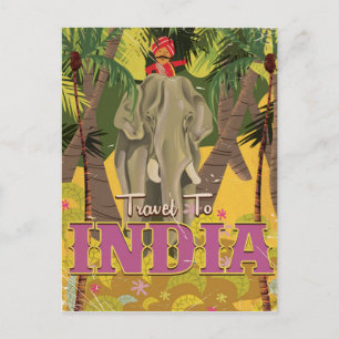 Carte Postale affiche de voyage vintage éléphant indien