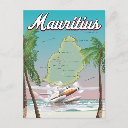 Carte Postale Affiche de voyage vintage mauricienne (Devant)