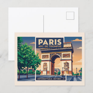 Carte Postale Affiche de voyage vintage Paris Arc de Triomphe