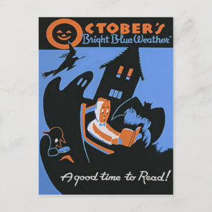 Carte Postale Affiche d'Halloween de la bibliothèque de lecture
