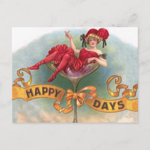 Carte Postale Affiche Femme Vintage dans un Verre à Champagne :