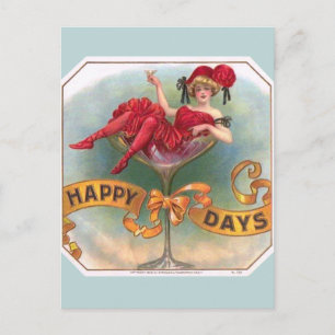 Carte Postale Affiche Femme Vintage dans un Verre à Champagne :