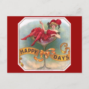 Carte Postale Affiche Femme Vintage dans un Verre à Champagne :