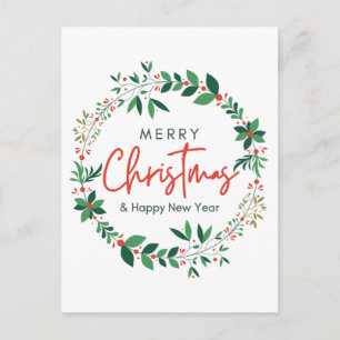 Carte Postale Affiche florale Joyeux Noël et Bonne Année