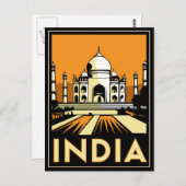 Carte Postale affiche rétro de taj mahal inde art déco (Devant / Derrière)
