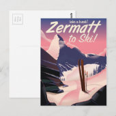 Carte Postale Affiche rétro de vacances de ski Zermatt (Devant / Derrière)