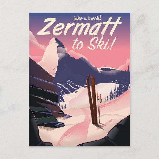 Carte Postale Affiche rétro de vacances de ski Zermatt (Devant)