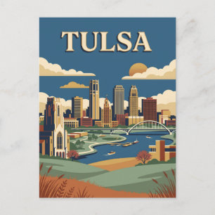 Carte Postale Affiche vintage de la skyline Art déco de Tulsa Ok