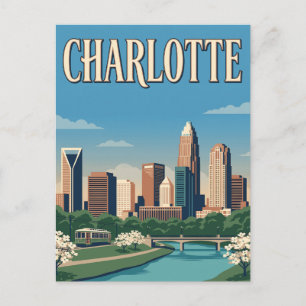 Carte Postale Affiche vintage de la skyline de Charlotte Carolin