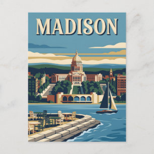 Carte Postale Affiche vintage du lac Capitol à Madison Wisconsin