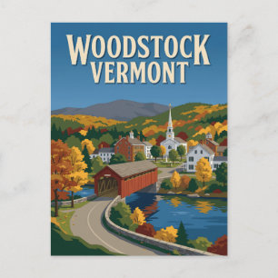 Carte Postale Affiche vintage du pont couvert de Woodstock Vermo