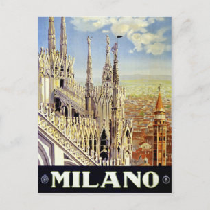 Carte Postale Affiche Vintage voyage de Milano Italie restaurée