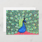 Carte Postale Afficher Peinture Acrylique Peacock (Devant / Derrière)