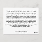 Carte Postale affirmation d'abondance (Dos)