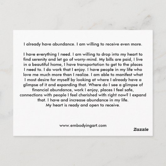 Carte Postale affirmation d'abondance (Dos)