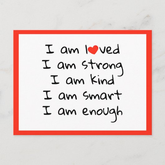 Carte Postale Affirmations Typographie cardiaque Rouge Noir (Devant)