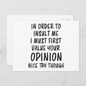 Carte Postale Afin De M'Insulter Drôle Dire Sarcasme Plaisanteri (Devant / Derrière)