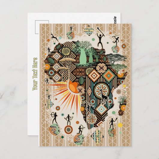 Carte Postale Africa Map Decorative Tribal Elements Pattern (Devant / Derrière)