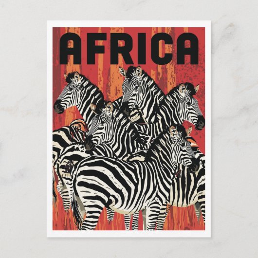 Carte Postale Africa Zebra Safari Vintage Art (Devant)