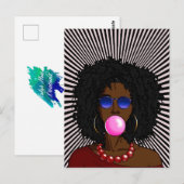 Carte Postale African American Woman Buble gum Pop art (Devant / Derrière)