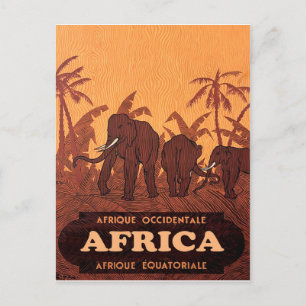 Carte Postale Afrique, Eléphants africains sur les palmiers, vin