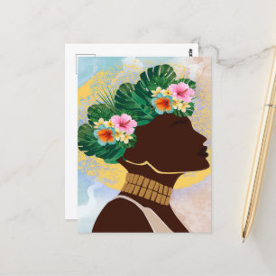 Carte Postale Afro-Américaine Femme Florale Couronne