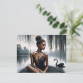 Carte Postale Afro Ballerina en Tutu noir avec Swan Moody Art (Debout devant)