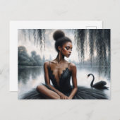 Carte Postale Afro Ballerina en Tutu noir avec Swan Moody Art (Devant / Derrière)