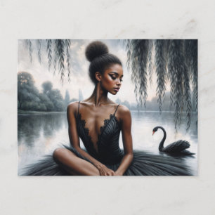 Carte Postale Afro Ballerina en Tutu noir avec Swan Moody Art