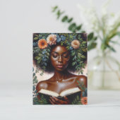 Carte Postale Afro Botanical Woman Reading Book (Debout devant)
