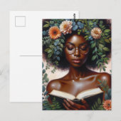 Carte Postale Afro Botanical Woman Reading Book (Devant / Derrière)