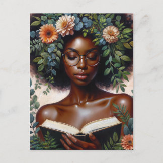 Carte Postale Afro Botanical Woman Reading Book