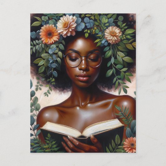 Carte Postale Afro Botanical Woman Reading Book (Devant)