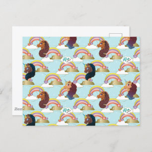 Carte Postale Afro Unicorn Arc en ciel et Motif des Coeurs