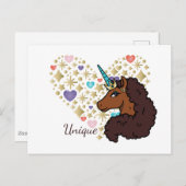 Carte Postale Afro Unicorn | Design cardiaque unique (Devant / Derrière)