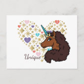 Carte Postale Afro Unicorn | Design cardiaque unique (Devant)