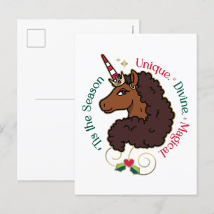 Carte Postale Afro Unicorn 'Tis Season Holiday Unicorn