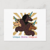 Carte Postale Afro Unicorn Trio : Unique, Divine et Magique (Devant)