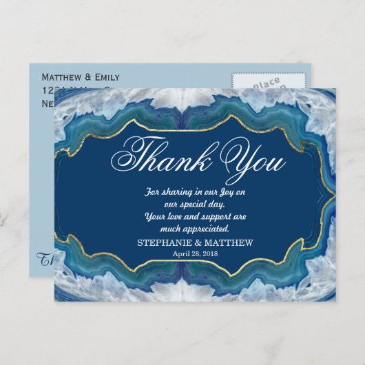 Carte Postale Agate Elegant Pretty Blue Geode Motif Turquoise (Devant / Derrière)