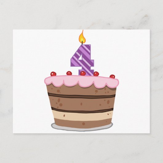 Carte Postale Âge 4 sur le gâteau d'anniversaire (Devant)