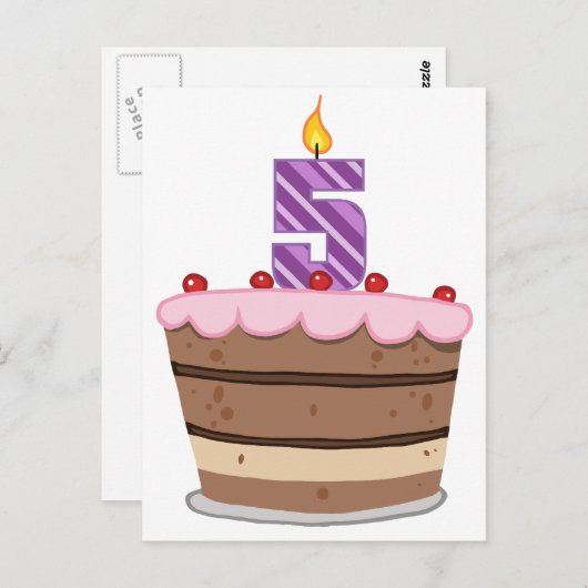 Carte Postale Âge 5 sur le gâteau d'anniversaire (Devant / Derrière)