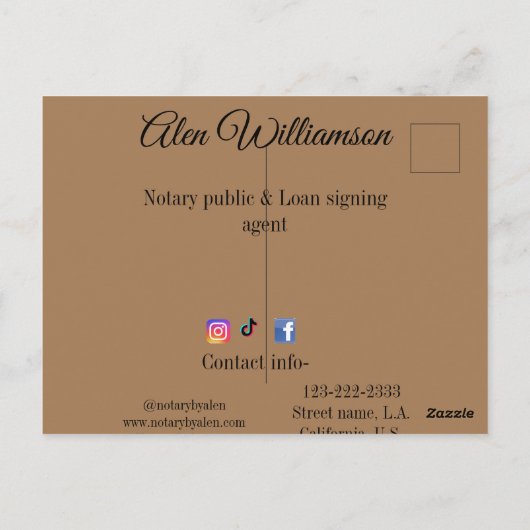 Carte Postale Agent de signature de prêt public notaire ajouter  (Dos)