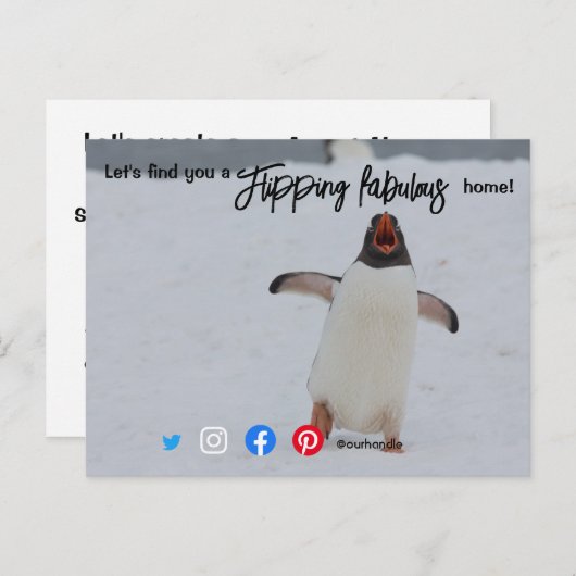 Carte Postale agent immobilier absolument génial pingouin postca (Devant / Derrière)