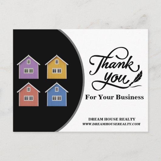Carte Postale Agent immobilier moderne noir et blanc Merci (Devant)