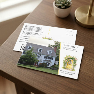 Carte Postale Agent immobilier vendu à l'aquarelle de porte jaun