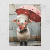 Carte Postale Agneau aux fleurs et parapluie (Devant)