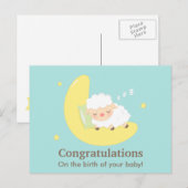 Carte Postale Agneau couché mignon Félicitations Bébé Nouveau-né (Devant / Derrière)